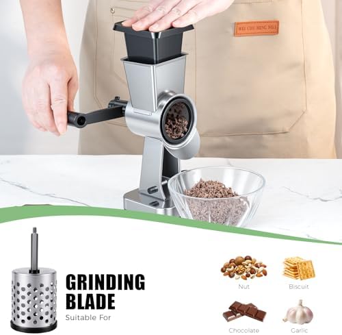 LHS Stainless Steel Rotary Cheese Grater with 3 Interchangeable Drum Blades