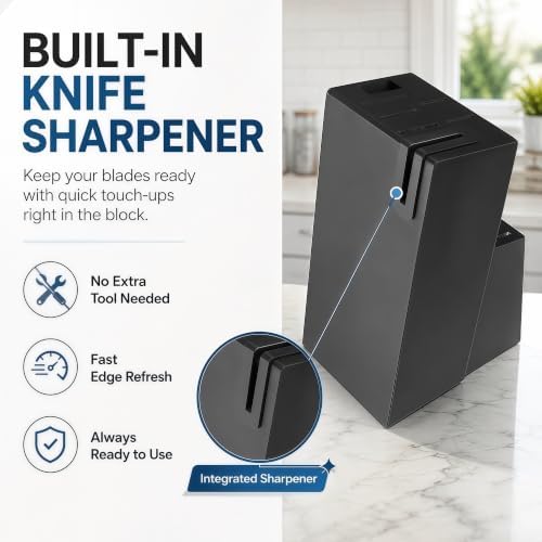 Knife Set with Built-in Sharpener Block, Dishwasher Safe