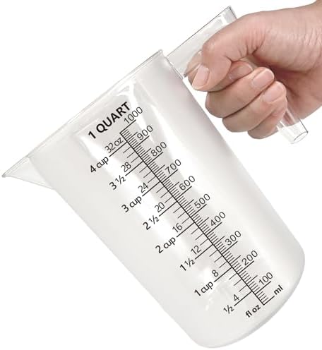 Plastic Measuring Cup with Handle, Pool Chemical Measuring Cup, Plastic Measuring Pitcher for Liquid Mixing, Pouring, Lawn Care, Pet Food, Motor Oil, Laboratory and More (32, Fluid Ounces, 1000ml)