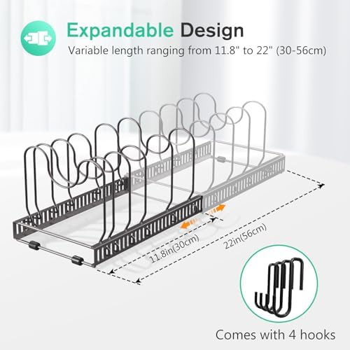 Puricon Expandable Adjustable Pot Pan Organizer for Cabinet with 10 Divider