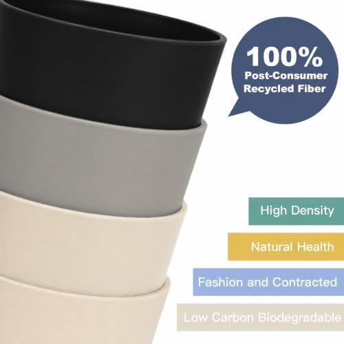 Wrova Wheat Straw Cups Set of 6, 12 OZ Plastic Cups Reusable Kitchen Cups,Dishwasher Safe Water Cups for Kids, Unbreakable Drink Cups for Juice,Ice Coffee,Tea- Black & Gray