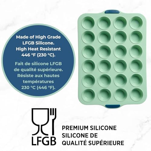 Starfrit 24-Cup Mini Muffin Pan, Silicone, Metal Frame, Green