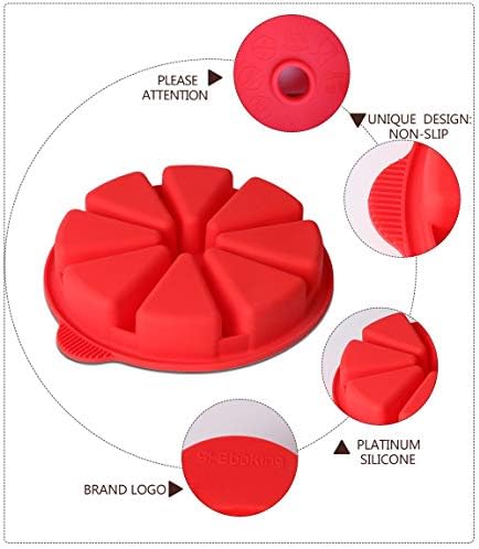 SHEbaking Scone Pan Silicone Triangle Cake Mold Scone Molds for Baking Nonstick Cornbread Pan 8 Cavity Pie for Pie,Pizza,Brownies (Red)