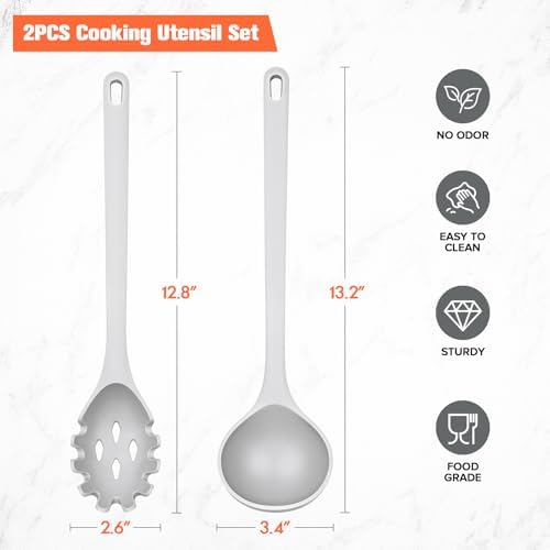 Silicone Spaghetti Spoon & Soup Ladle Cooking Utensils Set of 2 (GRAY)
