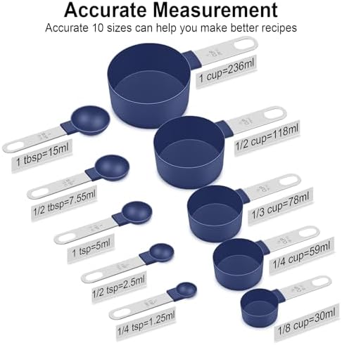 Measuring Cups and Spoons Set, 10-Piece with Stainless Steel Handles, Blue