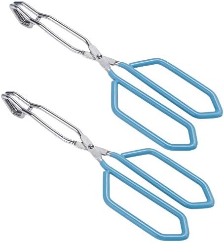 MSY BIGSUNNY Stainless Steel Scissor Tongs Heavy Duty Cooking Tongs with Soft Handles (2, blue 11" + 11")