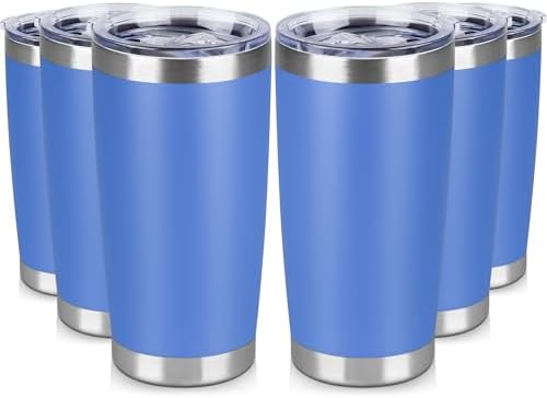 20 oz Tumbler Stainless Steel Tumblers Bulk with Lid Double Wall Insulated Coffee Tumbler Cups for Hot & Cold Drinks Powder Coated Travel Coffee Tumbler Mug Metal (Azure, 6 pack)