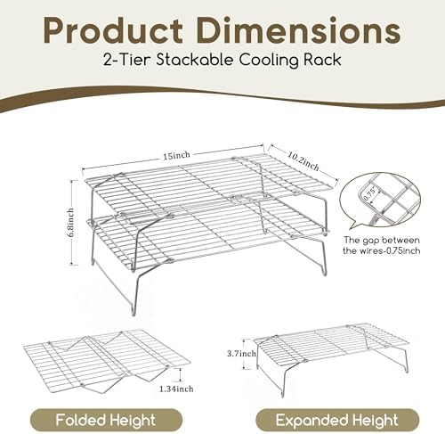 Herogo 2-Tier 15" x 10" Stainless Steel Stackable Cooling Rack, Silver