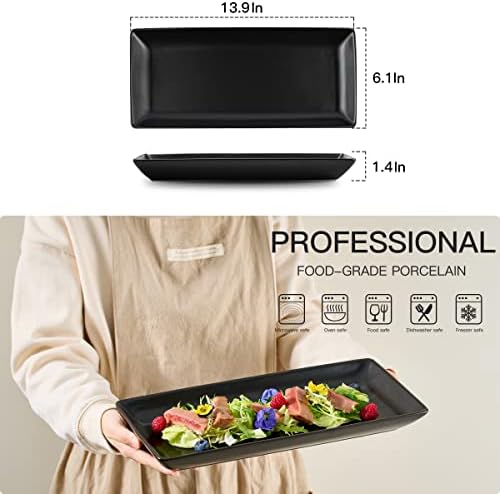 Gomakren 14 Inch Black Porcelain Serving Platters Set of 4 for Serving Food