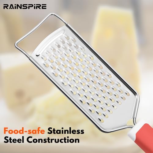 Rainspire Professional Cheese Graters for Kitchen Stainless Steel Handheld, Metal Lemon Zester Grater With Handle For Cheese, Chocolate, Spices, Kitchen Gadgets Tools, Soft Grip Handle (Coral)