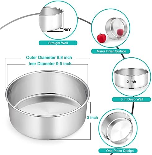 TeamFar 9 Inch Cake Pan, 9½” x 3” Stainless Steel Round Baking Pan Set of 2