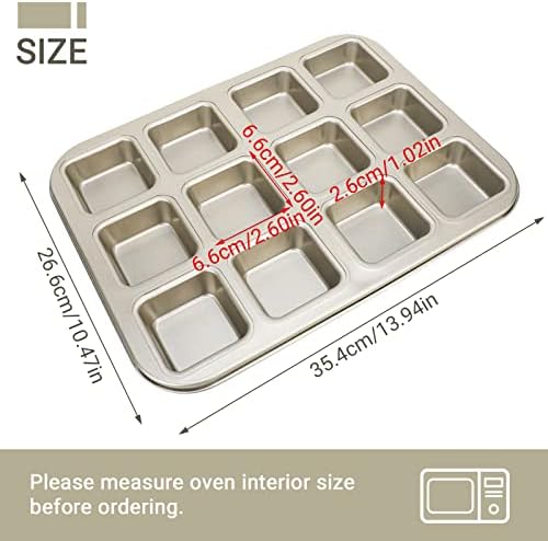 Beasea Brownie Pan with Dividers, 2 Set Gold All Edges Square Cupcake Brownie Pans 12 Mini Cavity Non Stick Baking Carbon Steel Bread Mold Small Edge 3x4 Individual Cutter Sheet Tray for Cake Oven