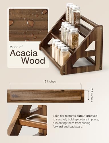 Tinamo Acacia Wood Spice Rack, 3-Tier Spice Rack Organizer for Countertop