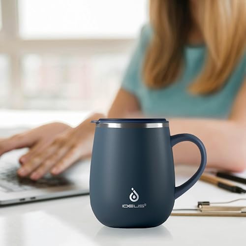 Ideus 16 oz Insulated Coffee Mug with Lid and Handle (Navy Blue 2.0)