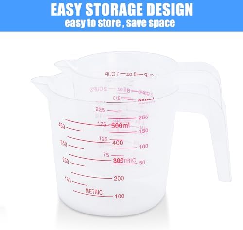 DTDNZKN 6 Pack Measuring Cup Set, 250ml (1-Cup) and 500ml (2-Cup)