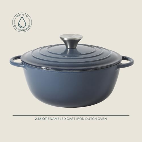 Gibson Home Addlestone 2.65 Qt Enameled Cast Iron Dutch Oven Pot with Lid – Round, Oven Safe to 500°F, Ideal for Bread Baking & Stews - Gradient Navy Blue