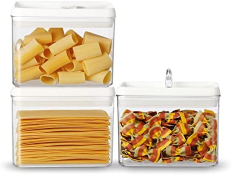 Felli Flip Tite Storage Container with Lid 4” RECTANGULAR Airtight Ring Flip Top, Stackable Kitchen Counter Pantry Organizer Acrylic Canister Jar for Pasta Spaghetti Cereal Granola Coffee (1.9qt)