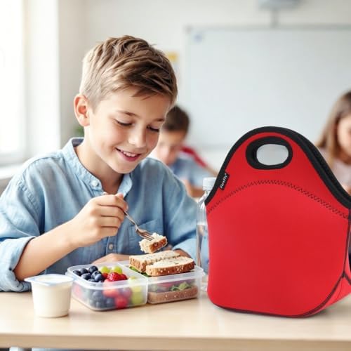 FlowFly Neoprene Lunch Tote Insulated Thermal Reusable Lunch Bag Box for Boys Men with Zipper (Red)