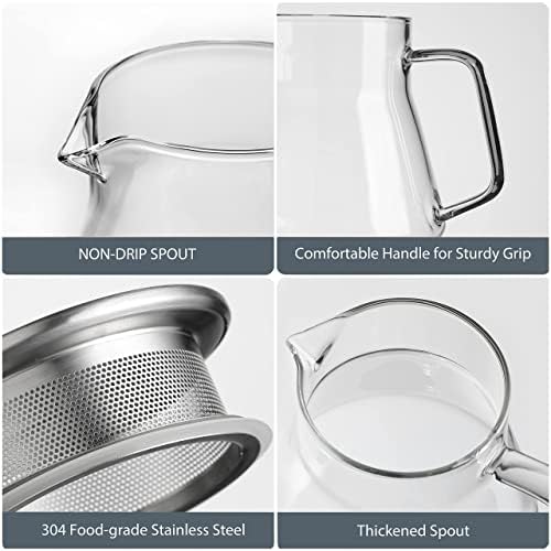 CNGLASS One-Touch Glass Teapot with Stainless Steel Filter Lid,20oz(600ml) Glear Tea Kettle Stovetop Safe,Borosilicate Glass Tea Pots for Loose Leaf Tea