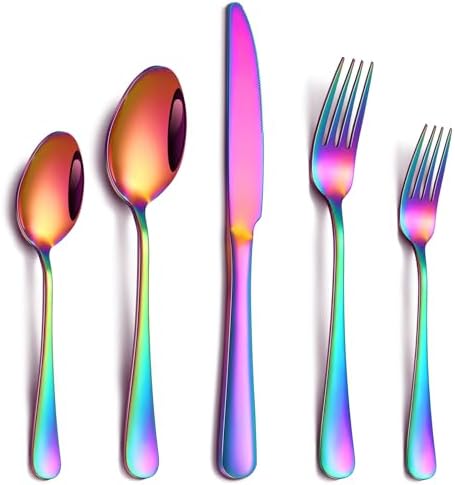PHILIPALA 20 Piece Rainbow Silverware Set, Stainless Steel Flatware Set for 4 Colorful Novelty Flatware Cutlery Utensil Set Include Knife Fork Spoon Food Grade Mirror Polished Dishwasher Safe