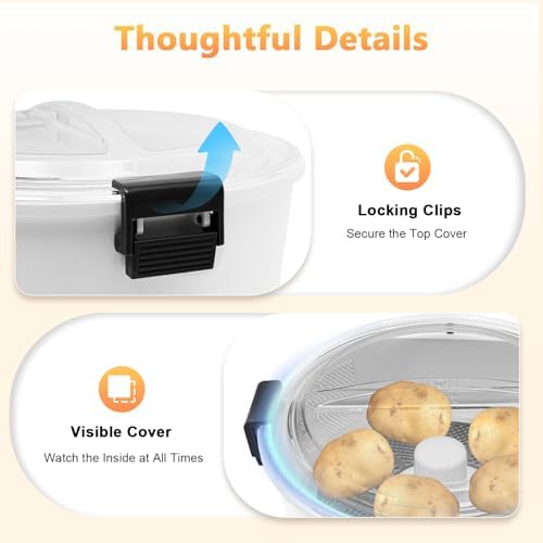 Electric Potato Peeler 85W One-button Automatic Potato Peelers 1.76Lbs Capacity 2-minute Peeling Rotating Fruit Vegetable Peeler with Visible Cover for Kitchen Restaurants (1.76Lbs Capacity)
