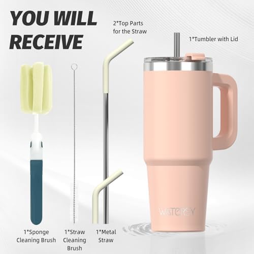 20 oz Tumbler with Handle,Tumbler with Lid and Straw,Double Wall Insulated Cup Stainless Steel Travel Mug(Cold for 34 Hours),Water Bottle for Iced Tea,Coffee,Cold Beverages(Pink)