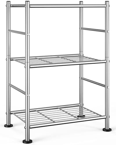 Sakugi 3-Tier Metal Storage Shelves Adjustable Feet, 18"x12"x30", Silver