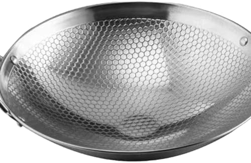Stainless Steel Round Bottom Wok, 8 Inch Double Ear Frying Pan for Stir Fry and Chinese Cooking