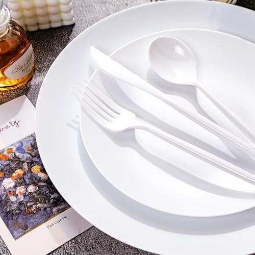 EjonirInjonir 150pcs Heavy-Duty White Plastic Plates for Party Serves 30