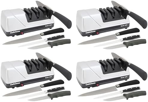 Chef’sChoice 15XV EdgeSelect Professional Electric Knife Sharpener with 100-Percent Diamond Abrasives and Precision Angle Guides for Straight Edge and Serrated Knives,3-Stage,Gray,(Pack of 4)
