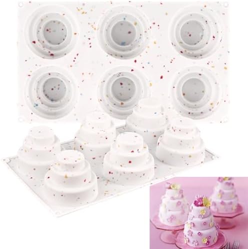 Sakolla 2 Pack 3 Tier Mini Cake Molds, 6 Cavity Silicone Cake Molds for Baking Cake Pop, Cakesicle, Brownie and Mousse (Confetti)
