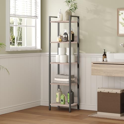 MAHANCRIS 5-Tier Bookshelf, Bookcase, Shelves Organizer for Small Spaces, Storage Shelf Organizer, for Living Room, Bedroom, Study, Balcony, Greige and Black BKHG5501