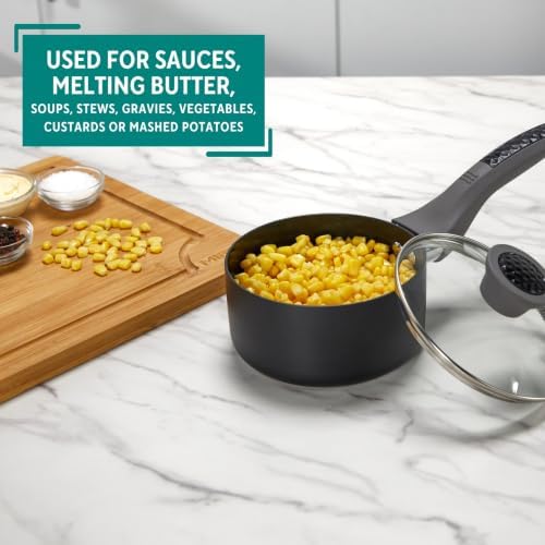 MIRRO 1 Qt Get a Grip 2.0 Aluminum Black Ceramic Saucepan with Glass Lid