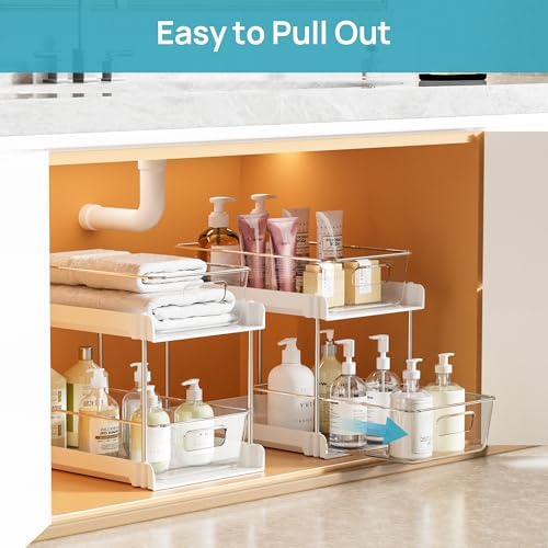 Vtopmart 4 Pack Pull Out Bathroom Under Sink Organizer (S-Standard, White)