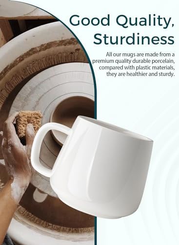 Teocera Coffee Mugs Set of 4-12oz Chip-Resistant Ceramic Cups with Ergonomic Handle | Dishwasher & Microwave Safe White Mugs | Keeps Beverage Hot, Perfect for Family Kitchen & Holiday Gifts