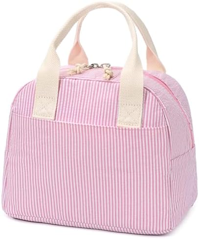 LOVELYWIND Lunch Box for Women, Insulated Lunch Bag, Pink Stripe Tote
