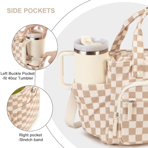 Bluboon Insulated Lunch Box for Work with Cup Holder, Corduroy Lunch Tote