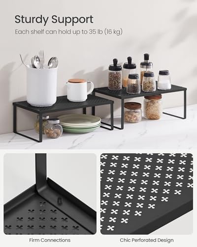 SONGMICS Set of 2 Metal Spice Racks, Stackable Expandable Shelf Risers