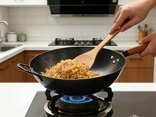 Nonstick Wok,Carbon Steel Wok 12.8-Inch Pan with Glass Lid,Woks & Stir-Fry Pans for Frying Electric,Induction,Gas Stoves Cooking