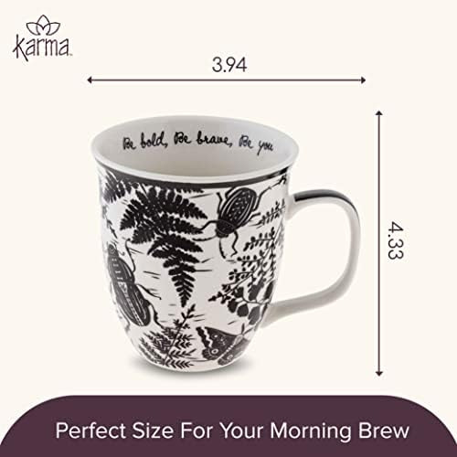 Karma Gifts 14 oz Black and White Boho Mug Beetle - Cute Coffee and Tea Mug - Ceramic Coffee Mugs for Women and Men