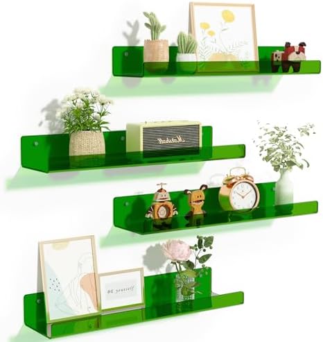 upsimples 4 Pcs 15" Acrylic Shelves for Wall Decor and Display, Green