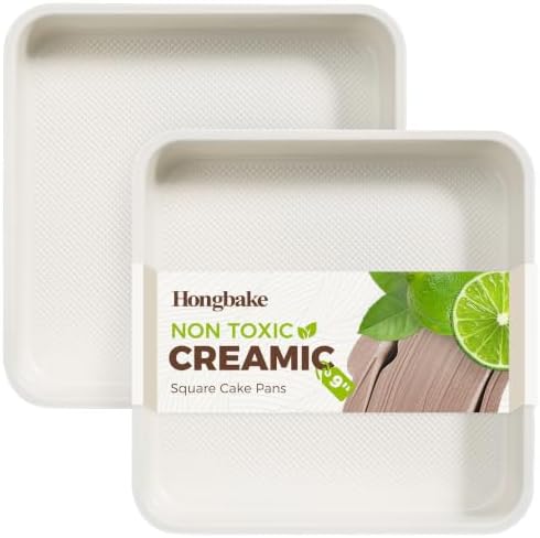 HONGBAKE Ceramic 9x9 Baking Pan 2 Pack, Square Cake Pan with Diamond Texture, Aluminized Steel Nonstick Square Baking Pan for Brownies, Cream