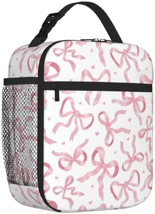 Pink Bow Tie Insulated Lunch Box for Kids, Small Cooler Lunch Bag lunchbox for School, Toddler Lunch Box for Girls, Waterproof Durable Portable Lunch Tote Bag Food Container for Travel Picnic Work
