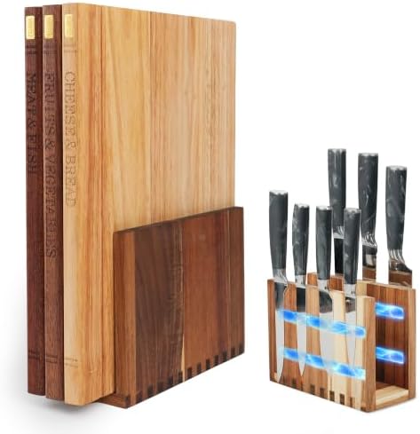 Magnetic Book Cutting Board Set with Stand for Space-Saving Kitchen