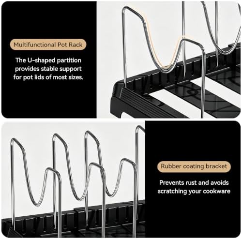 2 Pack Pot Lid Organizer, 12"-23" Pots and Pans Organizer Under Cabinet with 7 Adjustable Dividers, Pot and Pan Organizer for Kitchen Pan Organizers Inside Cabinet, Black
