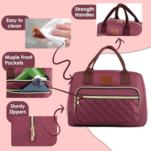 Genteen Lunch Box for Women,Insulated Adult Lunch Boxes,Reusable Cute Lunch Bags for Work,High Capacity Tote for Work, Cooler Bag for Girls Office Travel Picnic School-Red