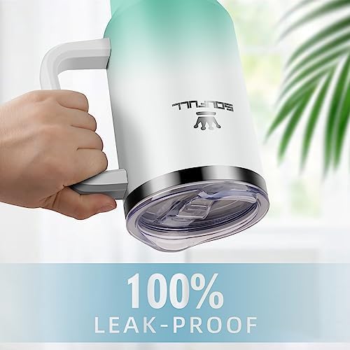 40 oz Tumbler with Handle and Straw Lid, 100% Leak-proof, WhiteGreen