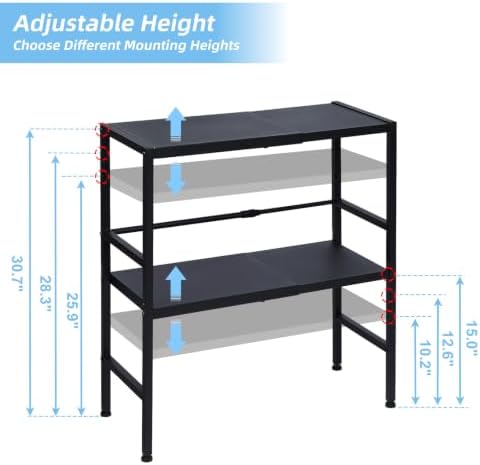 2-Tier Expandable Metal Storage Shelves, 150LBS Heavy Duty Shelving Units and Storage,Adjustable Utility Organization and Storage Shelf Rack For Kitchen Garage Laundry Bathroom Pantry Warehouse