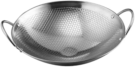 Stainless Steel Round Bottom Wok, 8 Inch Double Ear Frying Pan for Stir Fry and Chinese Cooking