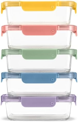 Ello Color Lock 3.4 Cup Glass Meal Prep Containers & Lids, 5 Pack, Desert